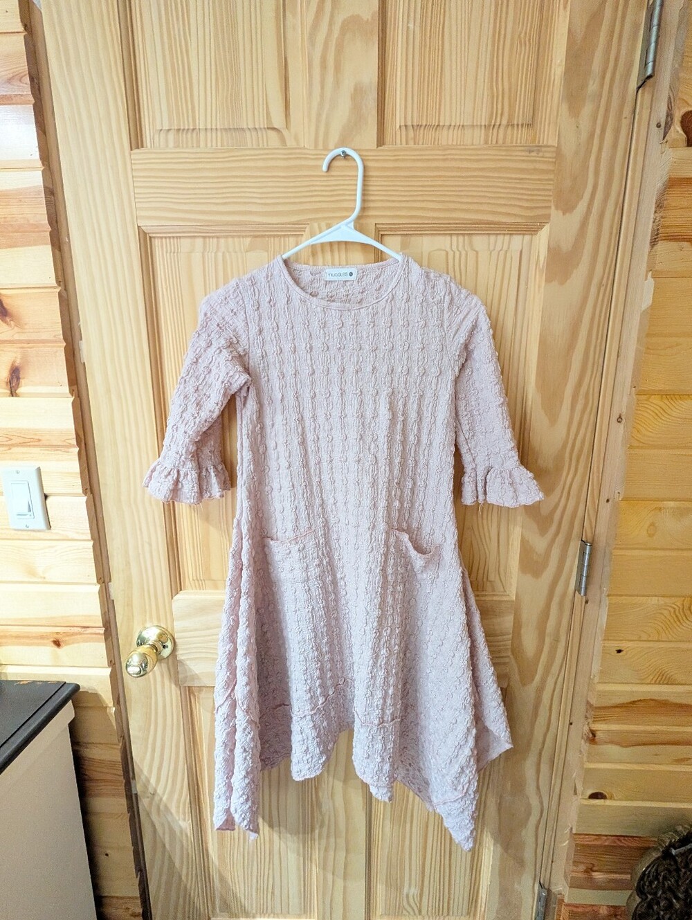 Nuggles Girls 10 Daphne Dress Soft Pink Textured Kids Dress with Ruffle Sleeves